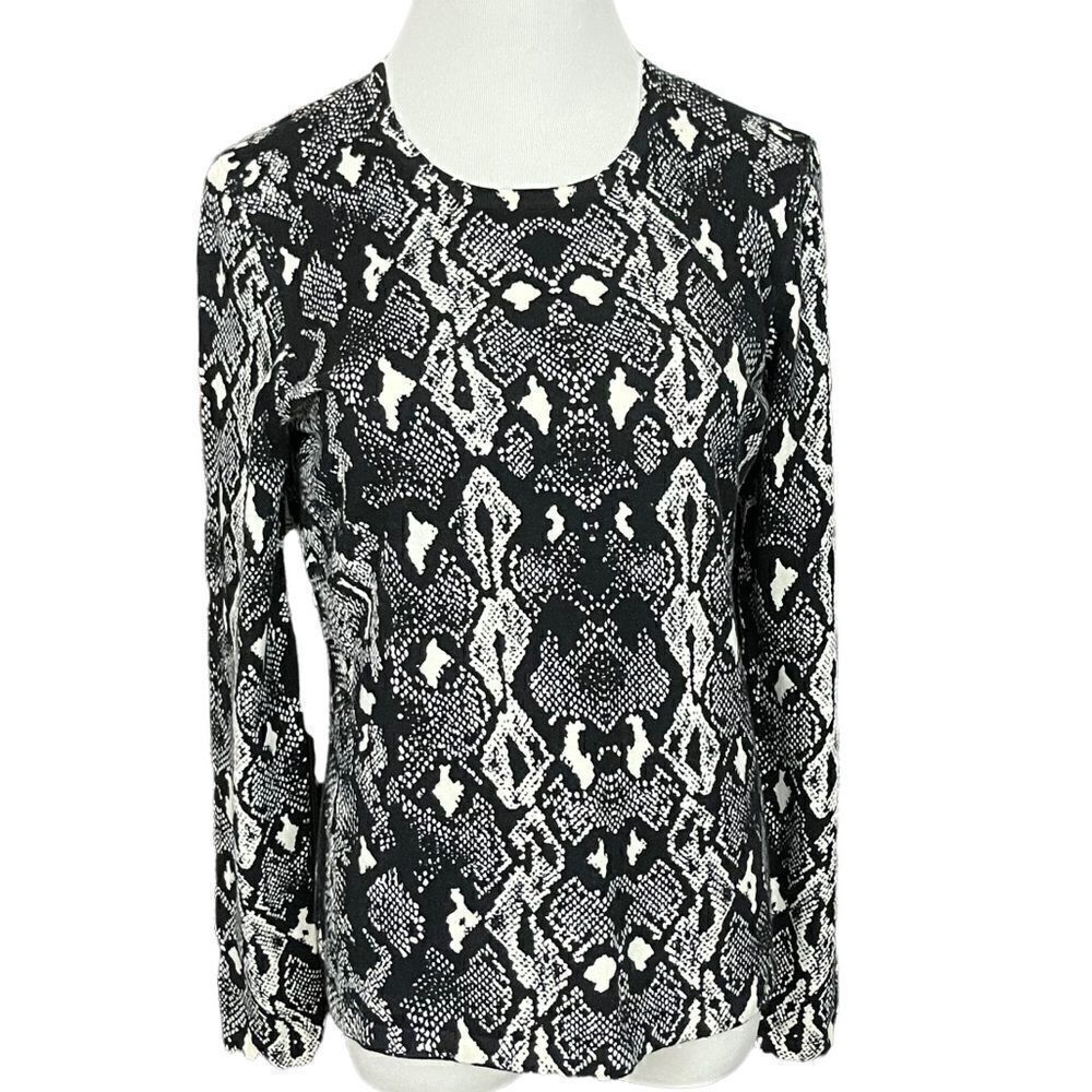 J McLaughlin Black and White Snakeskin Print Cardigan Sweater M